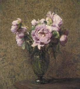 Henri Fantin-Latour Glazen vaas met pioenen.